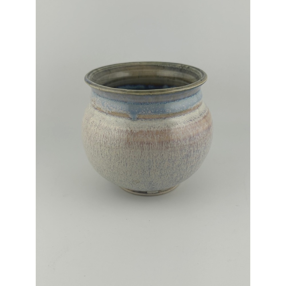 VNTG Peggy Steffes Iris Handmade Ceramic Pottery Vase Blue Beige‎ Floral Design